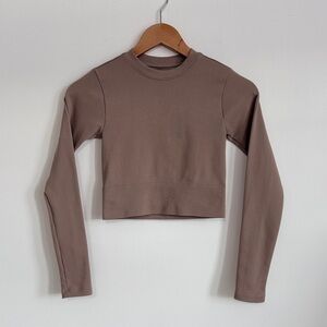 Dynamite Taupe Long Sleeve Ribbed Crop Top
